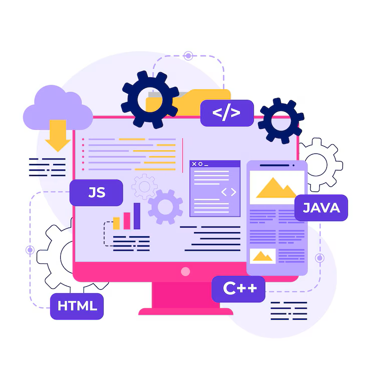 Illustration of a team building a website